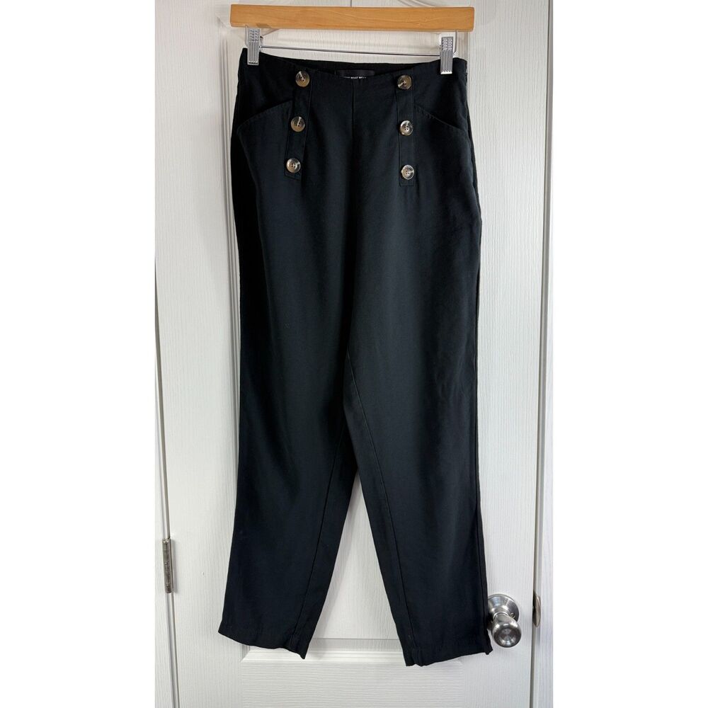 WHO WHAT WEAR Women's Sailor Tapered Ankle Pants Black Rayon Blend Size 2